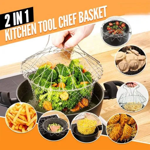 2 In 1 Stainless Steel Kitchen Tool Chef Drain Basket