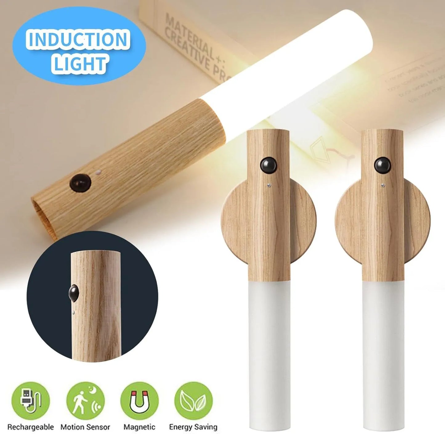 AI Intelligent 2 in 1 Motion Induction Wooden Shade Self Adhesive Tube Light