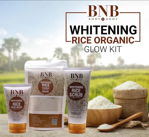 BNB 3 In 1 Rice Extract & Glow Kit - Rice Face Wash + Rice Scrub + Rice Face Mask