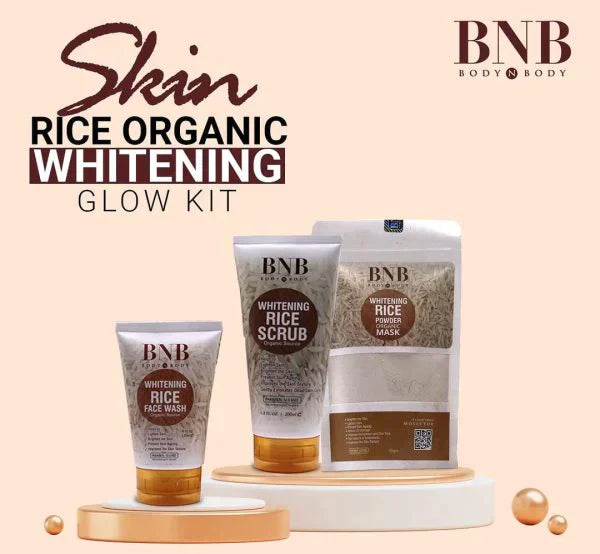 BNB 3 In 1 Rice Extract & Glow Kit - Rice Face Wash + Rice Scrub + Rice Face Mask