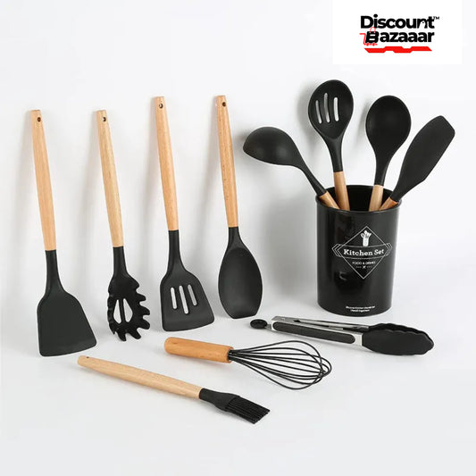 12 pcs Silicone Utensil Set With Wooden Handle