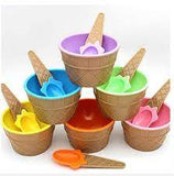 Kids Child Cute Cartoon Cone Ice Cream Bowl Spoon Set Plastic Dessert Tableware - Pink Sounds Beauty